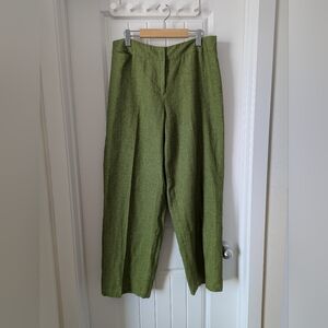 Eileen Fisher 100% Irish Linen Baggy Straight Cut Pants - Grove Green Size 12
